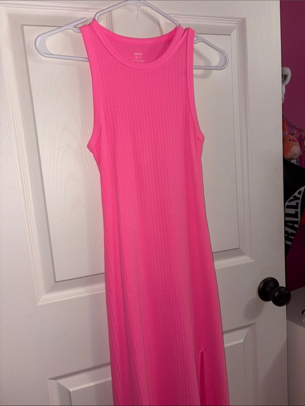 aerie Hot Pink Ribbed Maxi Tank Dress